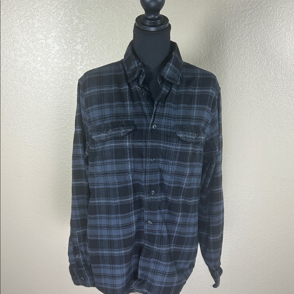 George Men’s Black & Slate Blue Ultra-Soft Flannel Shirt Size Medium